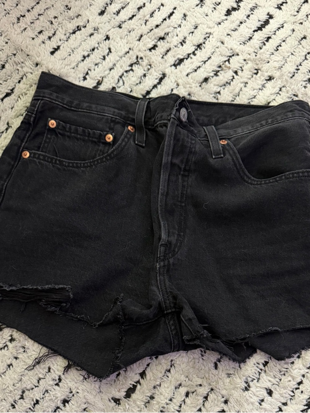 Levi’s 501 Black Denim High-Rise Frayed Hem Women's Shorts